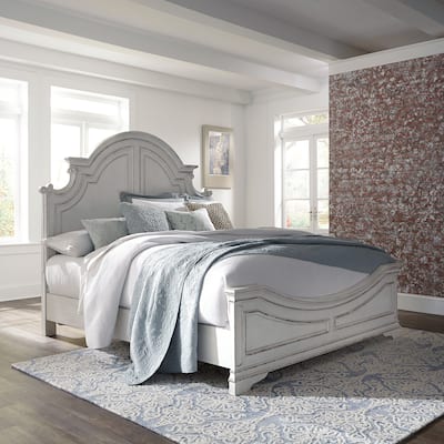 Magnolia Manor Antique White Weathered Bark California King Panel Bed