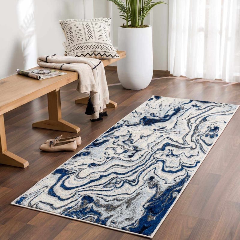 Hauteloom Glendon Living Room, Bedroom Area Rug - Blue, Charcoal, Teal - 2' x 2'11" - 2'7" x 7'3" - Blue, Charcoal, Teal / Glendon