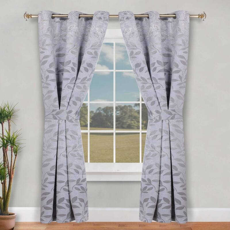 Superior Leaves Machine Washable Room Darkening Grommet With Ties Blackout Curtains, Set of 2