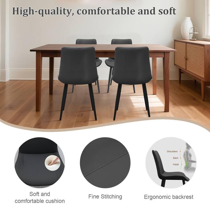 Black Leather Dining Chair Side Chair Coffee Chair Lounge Chair Kitchen Chair Set of 4 Office Chair with Metal Legs