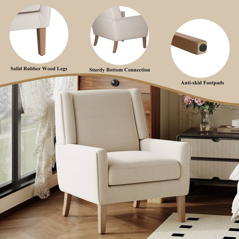 Mid-Century Linen Wing Chair - Tailored Channel Tufting & Walnut Tapered Legs, Compact Accent for Reading Nooks