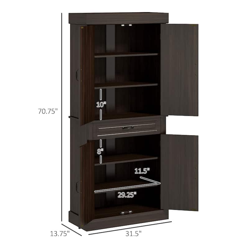 71" Freestanding Kitchen Pantry with 4 Doors, and 2 Large Cabinets, Tall Storage Cabinet with Wide Drawer