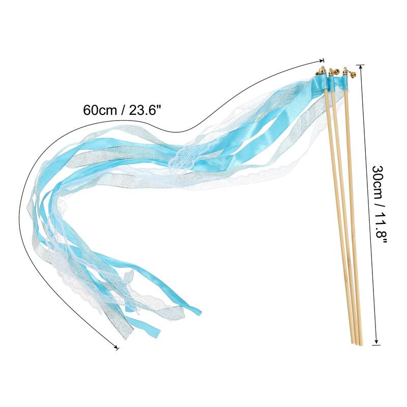 25Pcs Lace Silk Ribbon Fairy Sticks Wands for Wedding Party - Sky Blue