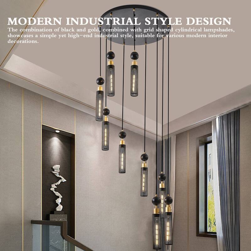 24" Modern Industrial 9-Light Pendant Chandelier