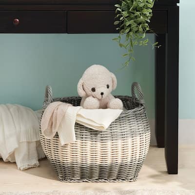 Zita Oval Resin Woven Wicker Multi-Use Storage Basket with Handles - 18" x 15" x 11.4" - White-Gray - 18" x 15" x 11.4"