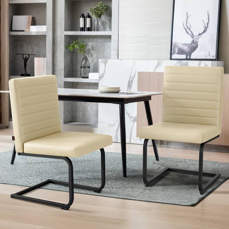 Dining Chairs Set of 2, Upholstered Kitchen Chairs with Metal Legs, Armless Chair with Comfortable Seat, Easy Assembly - Beige