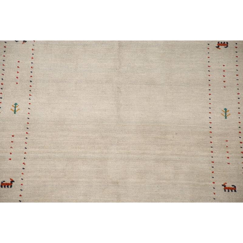 Tribal Gabbeh Area Rug Handmade Oriental Beige Wool Carpet - 5'5"x 7'6"