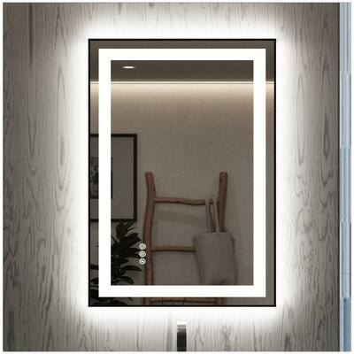 Bathroom Mirror with Lights - 36 Matte Black Lighted Vanity Mirror - Medium/