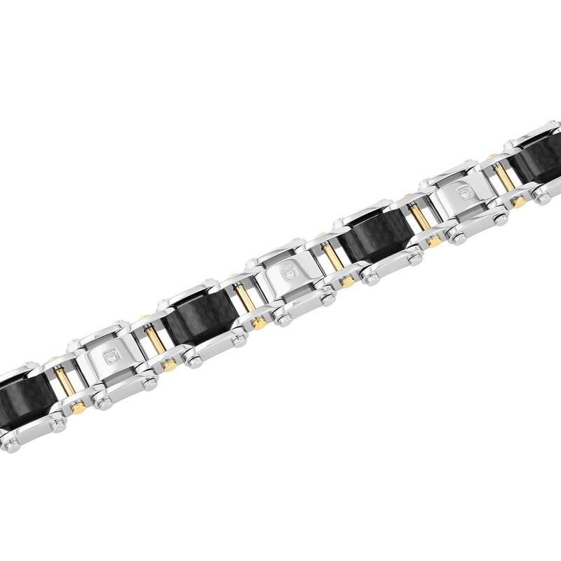 Steel Nation Stainless Steel Yellow Finish Diamond Bracelet 0.07ctw