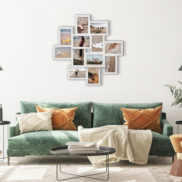 HELLO LAURA 12 Opening 4 x 6" White Collage Wall Picture Frame Bed