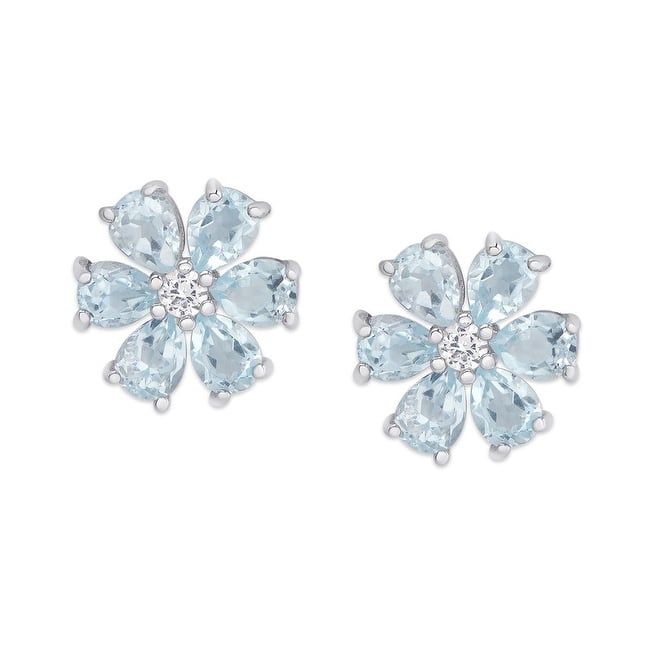 Victoria Townsend .925 Sterling SilverBlue Topaz & White Topaz Accent Flower Stud Earrings