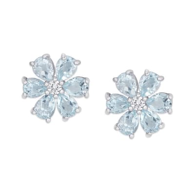 Victoria Townsend .925 Sterling SilverBlue Topaz & White Topaz Accent Flower Stud Earrings