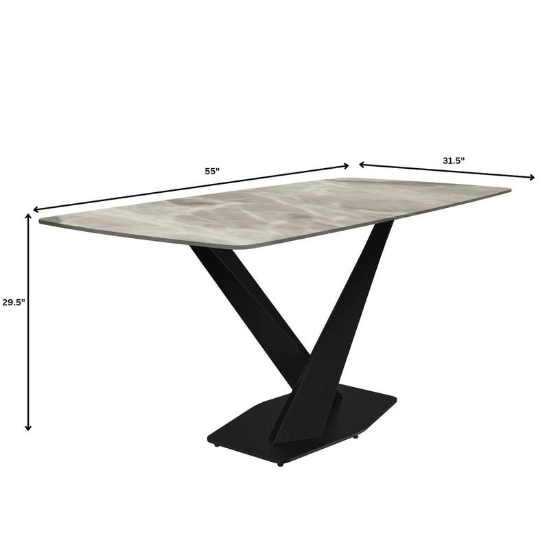 Voren 7-Piece Dining Set 55-Inch Rectangular Sintered Stone Dining Table and 6 Dining Side Chairs