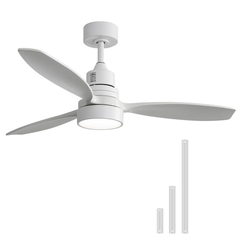 Sofucor 52" Indoor Ceiling Fan 3 Solid Wood Blades, with Light, Remote Control, Integrated Light Optional - with Light - White with White Solid wood Blades