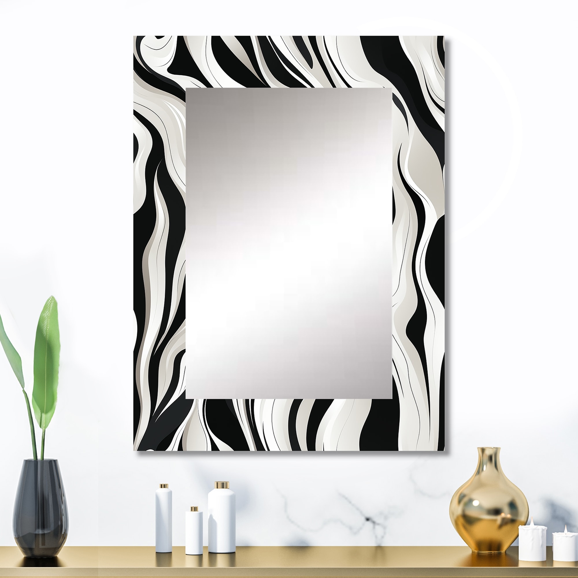 Designart "Minimalist Sophistication" Abstract Black Wall Mirror - Modern Large Mirror For Living Room
