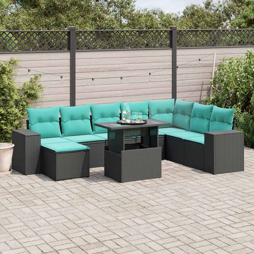 vidaXL Patio Sofa Set with Cushions Table and Couches 9 Piece Poly Rattan - 24.4" x 24.4" x 27.2"
