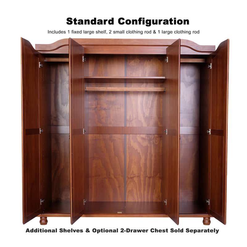 100% Solid Wood Kyle 4-Door Wardrobe Armoire by Palace Imports
