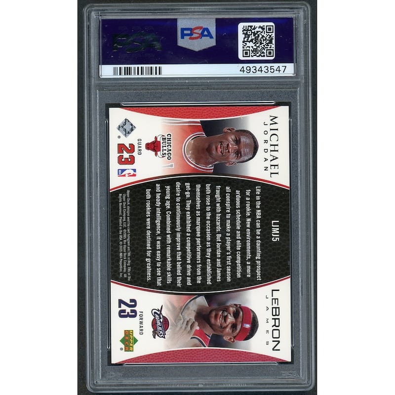 LeBron James Michael Jordan 2005 Upper Deck Bonus Pack Basketball Card #LJMJ5 Graded PSA 9 MINT - 8'6" x 11'6"