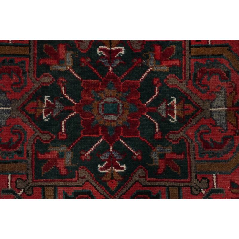 Hand Knotted Oriental 100% Wool Carpet Traditional Floral Red Heriz Area Rug - 10' 11'' X 7' 6''
