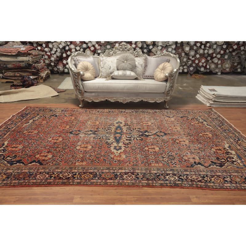 Hand Knotted Oriental 100% Wool Carpet Traditional Floral Oranges & Rust Mahal Area Rug - 11' 10'' X 7' 10''