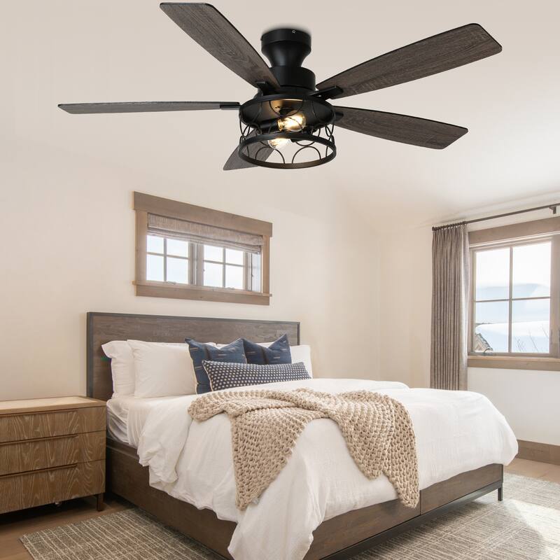 Bella Depot 52" Black Low Profile Ceiling Fan with Light and Remote Control