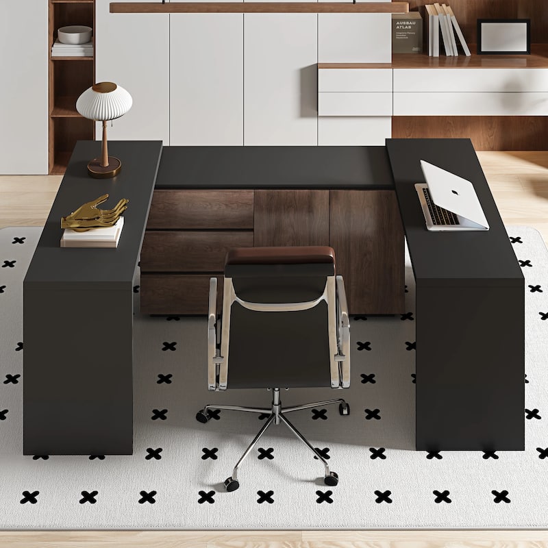 135'' Modern Home Office Expandable Dresser Desk with Storage Drawers and Cabinet