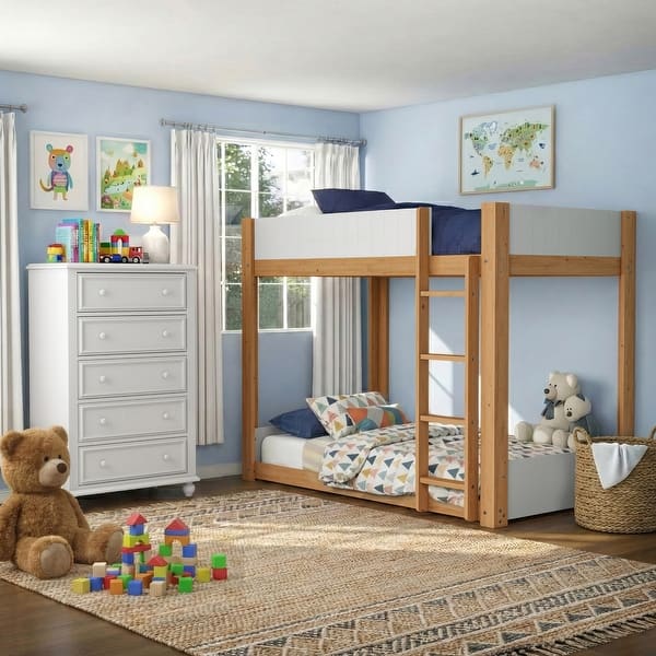 slide 2 of 17, Furniture of America Oryas 2-Piece White and Natural Solid Wood Twin over Twin Bunk Bed and Chest Kids Bedroom Set White/Natural
