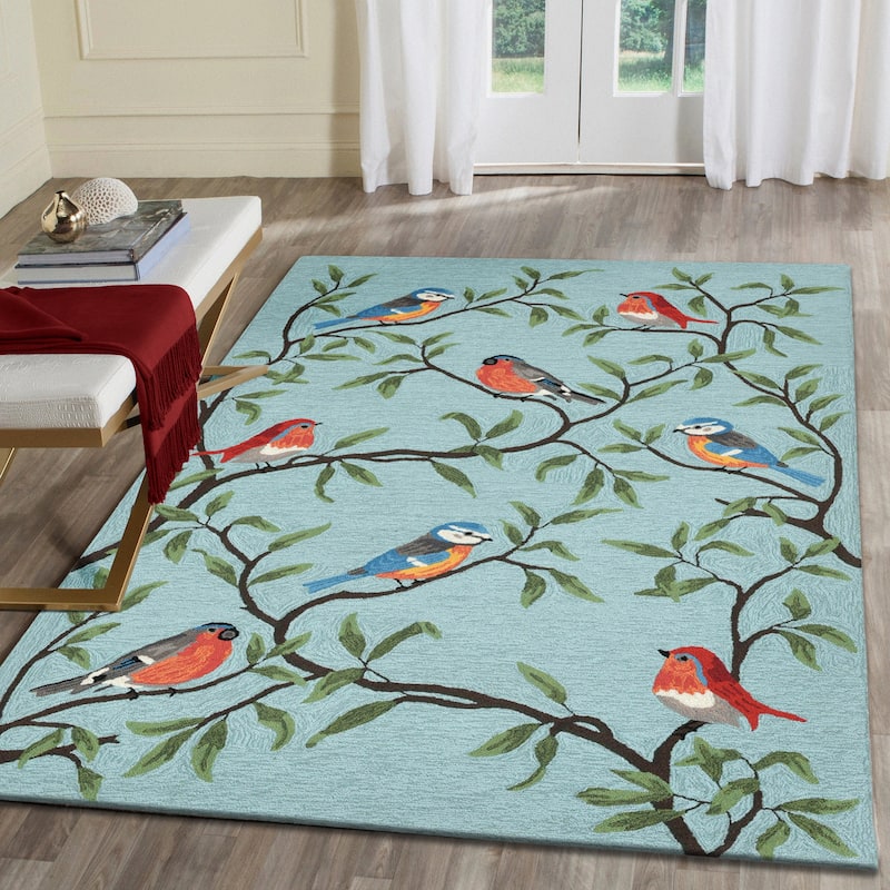 Liora Manne Ravella Birds On Branches Indoor/Outdoor Rug - 8'3" x 11'6" - Aqua