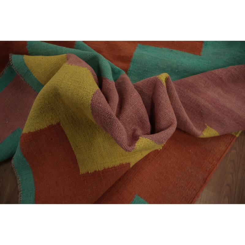 Hand Woven Oriental 100% Wool Carpet Southwestern Modern Multi-Colored Kilim Area Rug - 11' 10'' X 8' 10''
