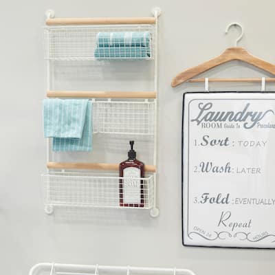 Metal Wall Mounted 4 Hanging Baskets Magazine Rack Holder - White or Black