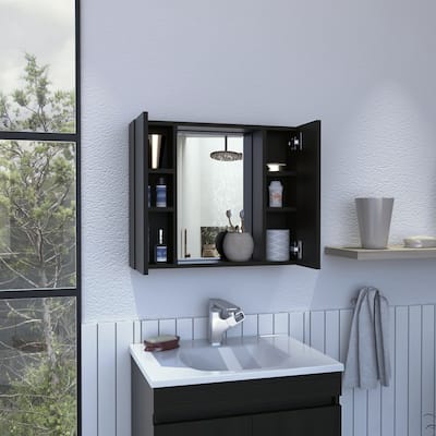 1-Drawer Bathroom Medicine Cabinet Black/Light Grey/White
