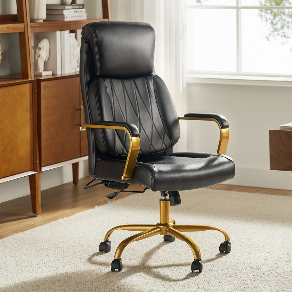 Jode Mid-century Modern Leather Swivel Ergonomic Office Chair with Lumbar Support by HULALA HOME