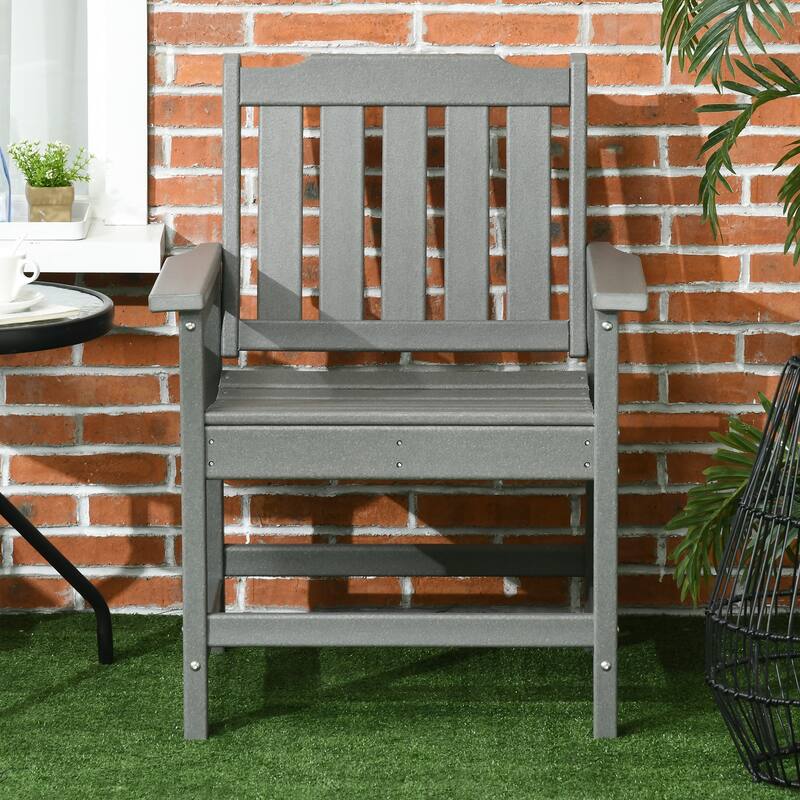 Outsunny Set of 2 HDPE Patio Chairs, Outdoor Dining Chairs with Armrests and Slatted Back, Outdoor Armchairs