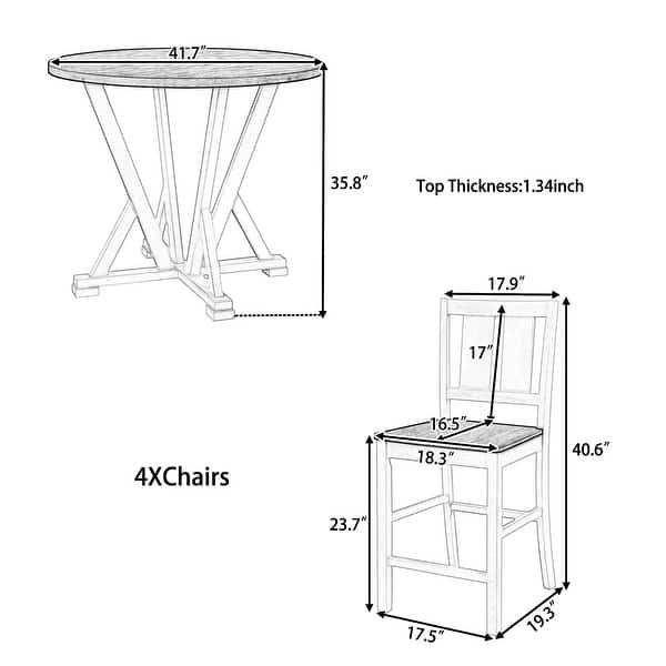 Rustic Farmhouse 5Piece Counter Height Dining Table Set with