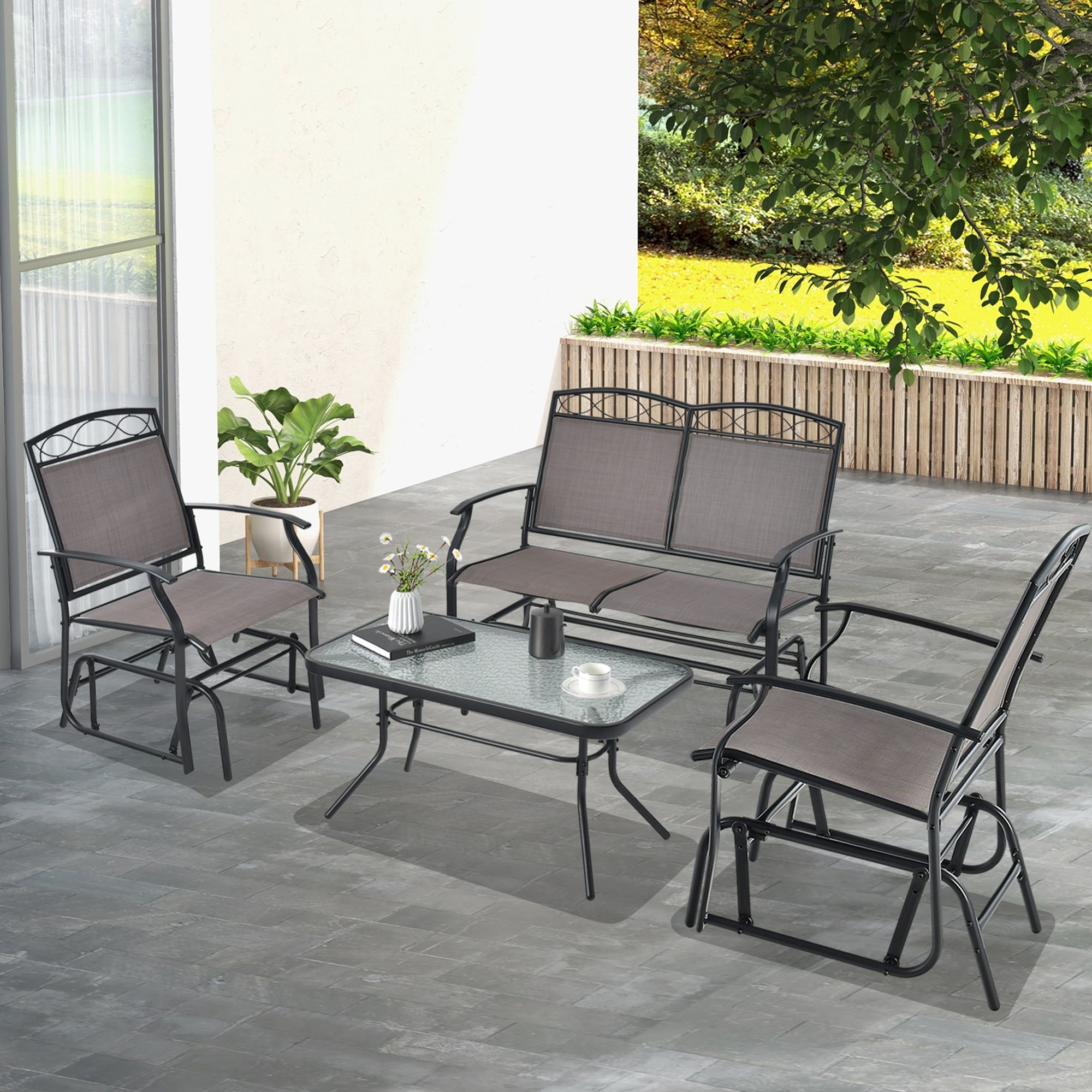 Gymax 4PCS Outdoor Glider Chair Table Set Patio Conversation On Sale Bed Bath Beyond 39949238