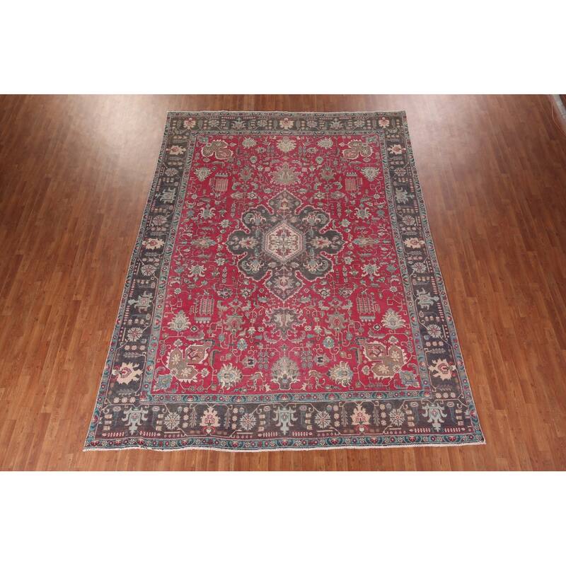 Fuchsia Pink Tabriz Persian Vintage Area Rug Handmade Wool Carpet - 9'6"x 12'8"