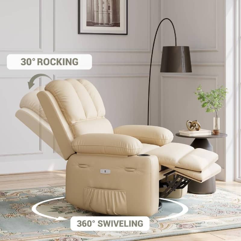 360° Rotation Manual Rocking Chair, Recliner Sofa Chair with Heat & Massage