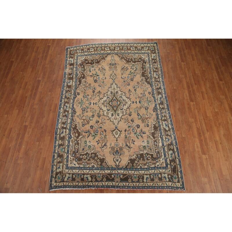 Hand Knotted Oriental 100% Wool Carpet Traditional Floral Peach Hamedan Area Rug - 10' 2'' X 6' 7''