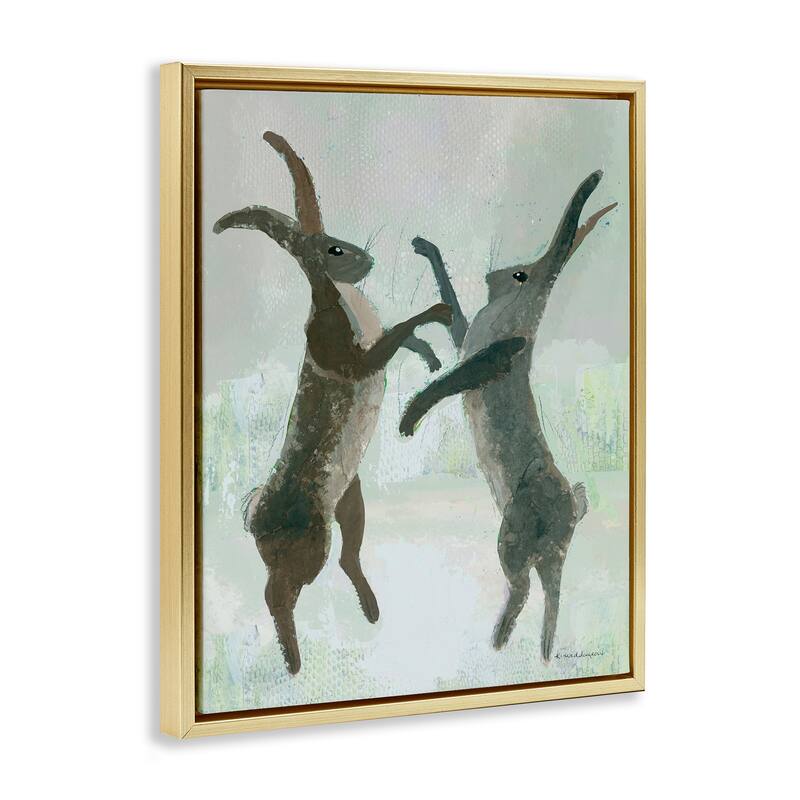 Stupell Boxing Hares Impression Framed Floater Canvas Wall Art Design By Kay Widdowson