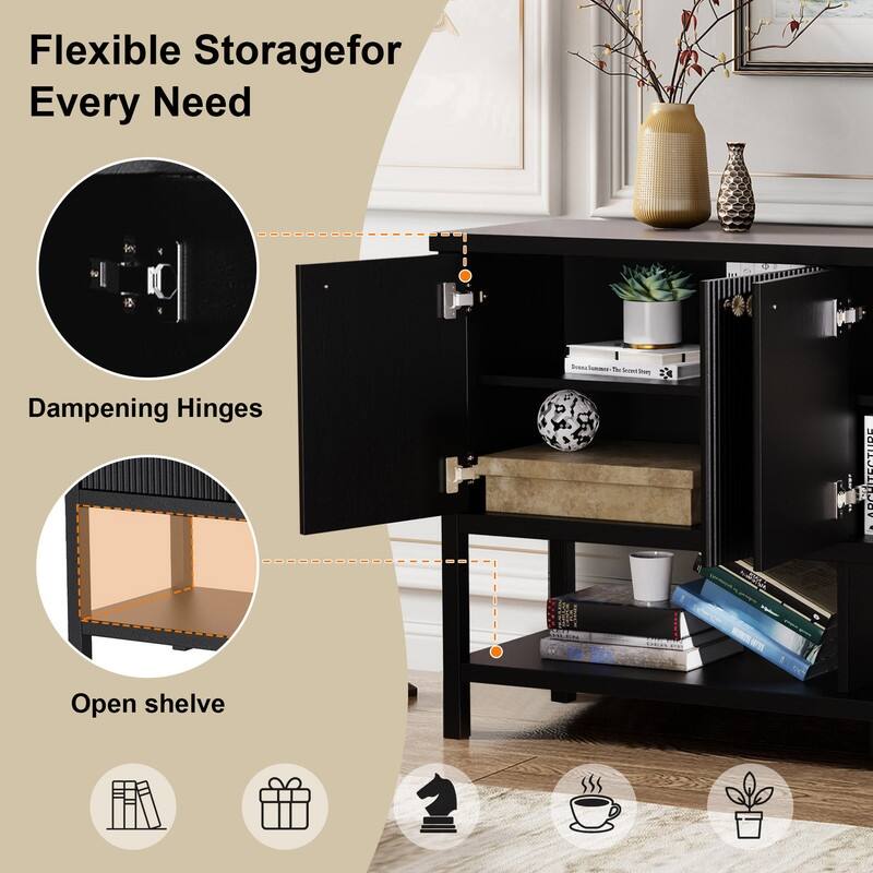 Farmhouse 59" Fluted Console Table with Storage, Entryway Table Hallway Cabinet for Living Room