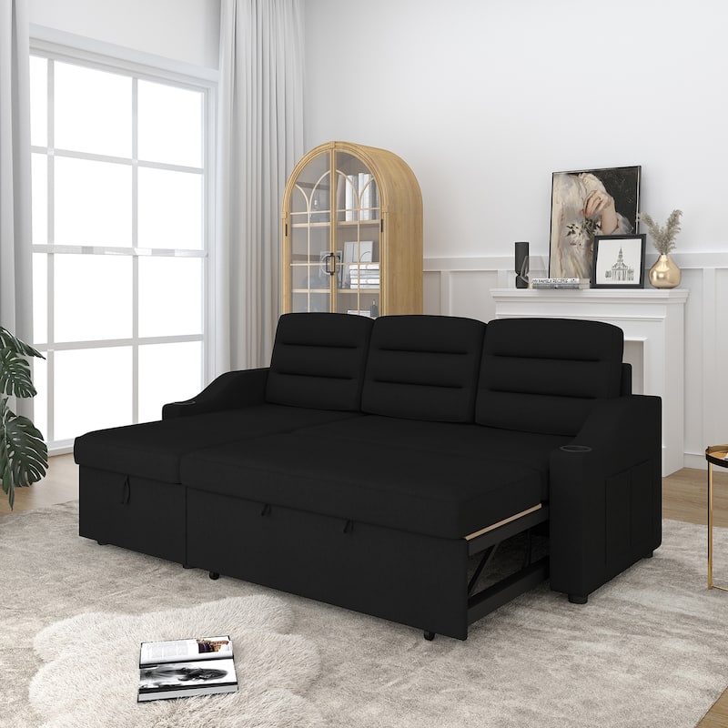 MH83.5" Convertible Sleeper Combo Sofa, Convertible Sofa Bed Polyester Pullout Bed