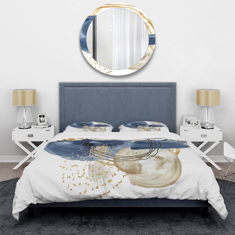Designart 'Abstract Dark Blue Gold & Black Underwater Life' Modern Duvet Cover Set