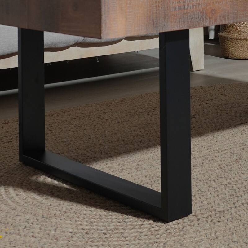 47.2" Wood Coffee Table with Parquet Surface & Metal Frame