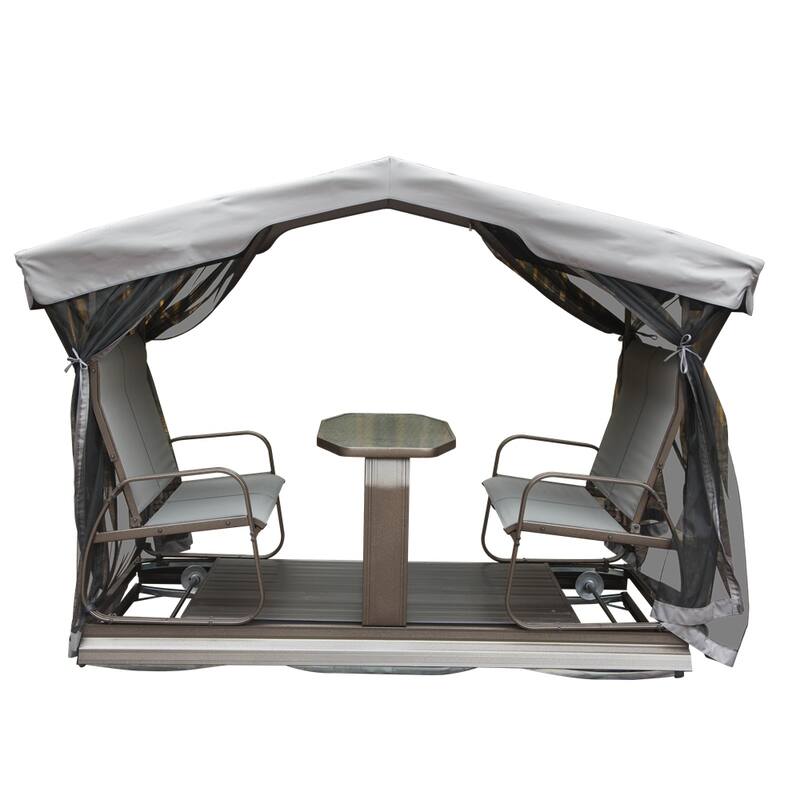 4-Seat Outdoor Aluminum Frame Glider Benches with Canopy and Netting
