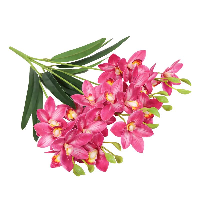 Set of 2 Natural Touch Hot Pink Artificial Cymbidium Orchid Flower Stem Bush Bouquet 22in - 22" L x 10" W x 10" DP