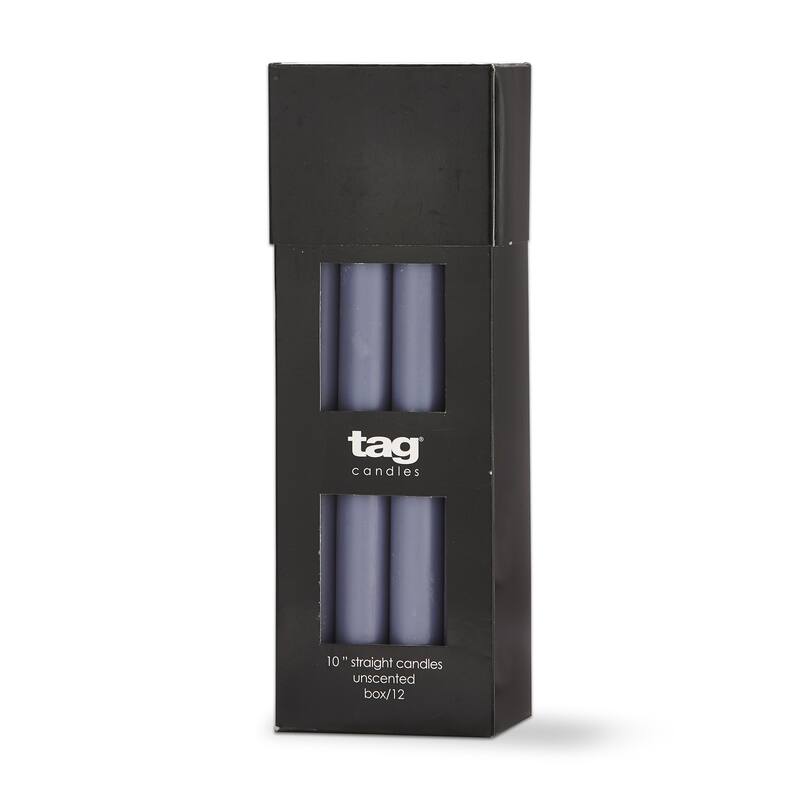 Color Studio 10" Straight Taper Unscented Smokeless Paraffin Wax Candle Slate Blue, Burn Time 10 hrs. Set 12