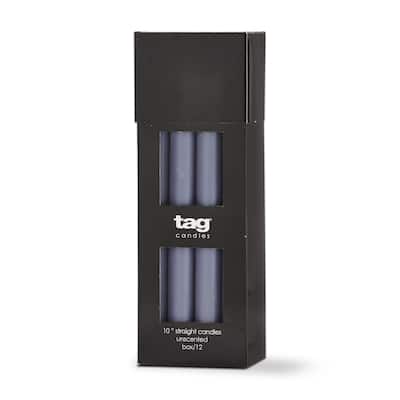 Color Studio 10" Straight Taper Unscented Smokeless Paraffin Wax Candle Slate Blue, Burn Time 10 hrs. Set 12