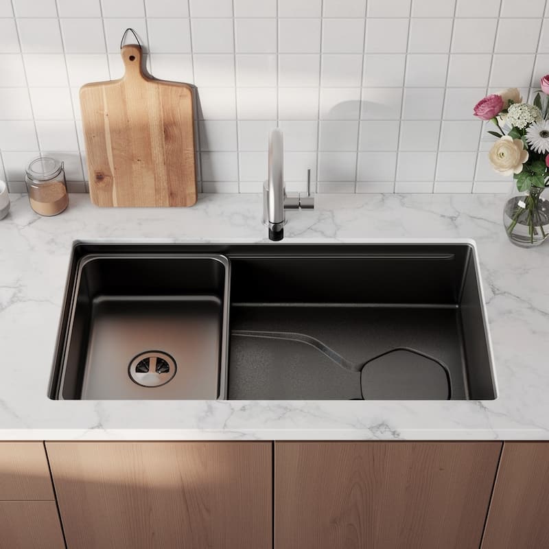 HomeRoots 9" X 30" Black Stainless Steel Undermount Kitchen Sink - 29.50 in. x 8.80 in. x 17.00 in. - Black - 29.50 in. x 8.80 in.  x 17.00 in.