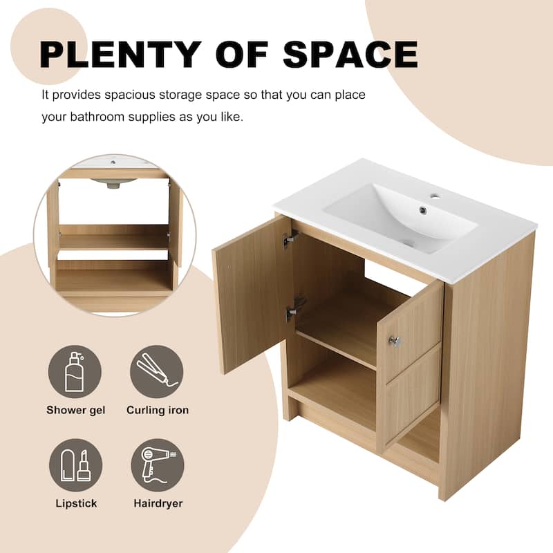 ARTCHIRLY 24/30 Inch Bathroom Vanity with Sink, Floating/Freestanding Bathroom Vanity with Soft Close Door
