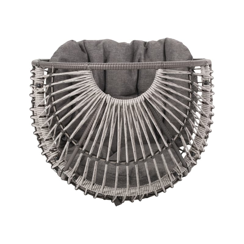 Gray Taupe Swivel Egg Chair Outdoor Faux Rattan with Water Resistant Cushions 58H